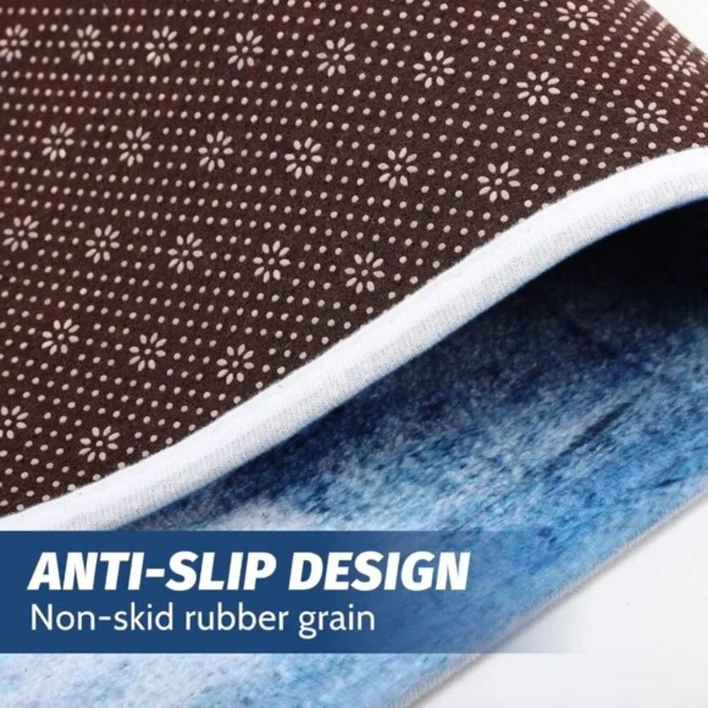 New Blue and Gray Kitchen Mat, Set of 2 Non-Skid Washable Abstract Floor Rugs